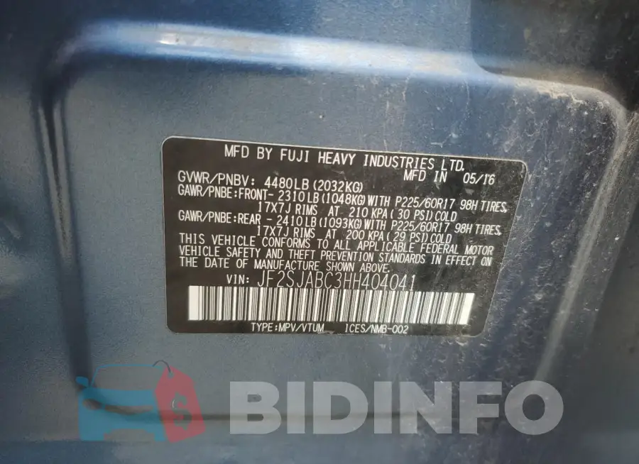JF2SJABC3HH404041 Photo# 13