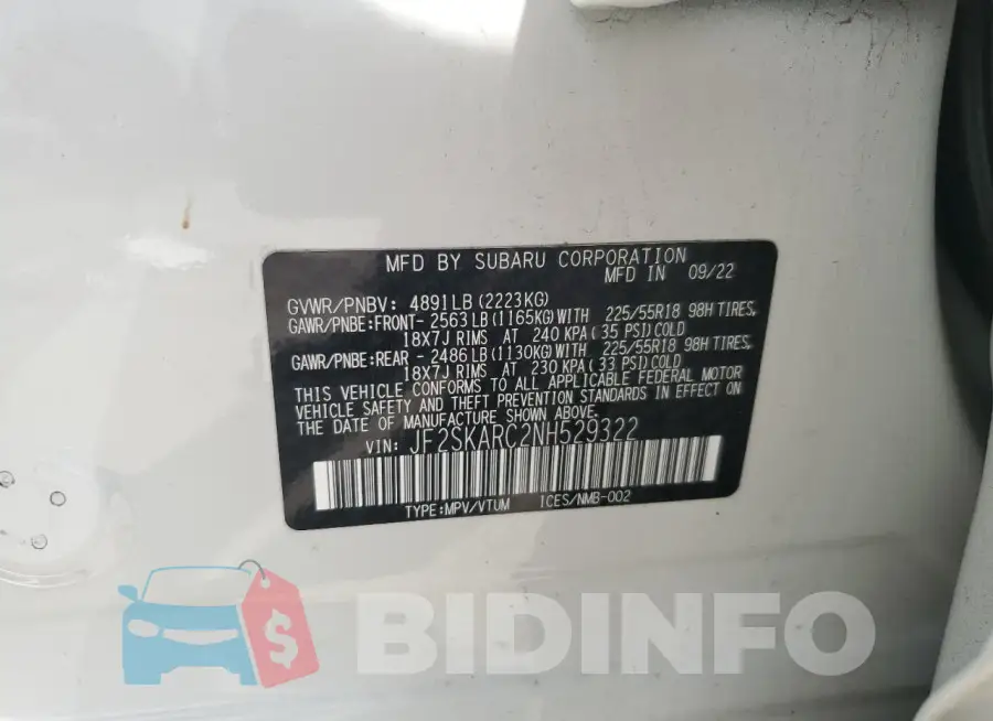 JF2SKARC2NH529322 Photo# 14