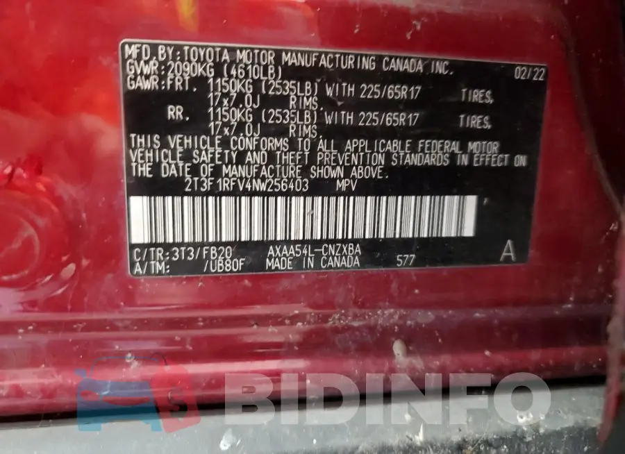 2T3F1RFV4NW256403 Photo# 13