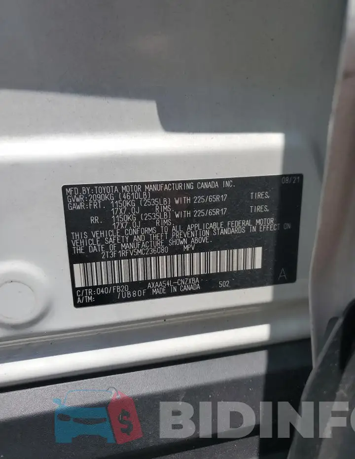 2T3F1RFV5MC236080 Photo# 13