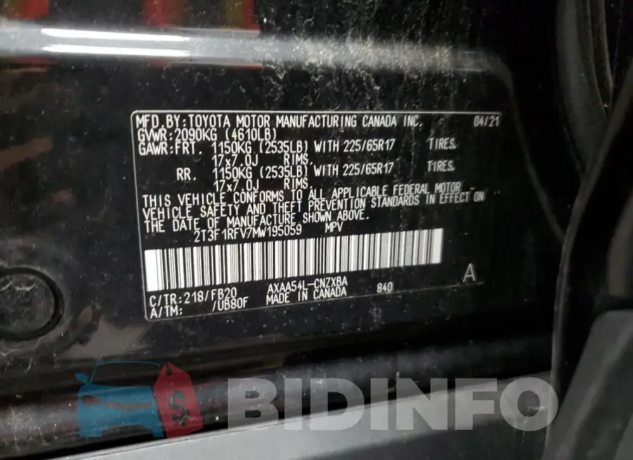 2T3F1RFV7MW195059 Photo# 13