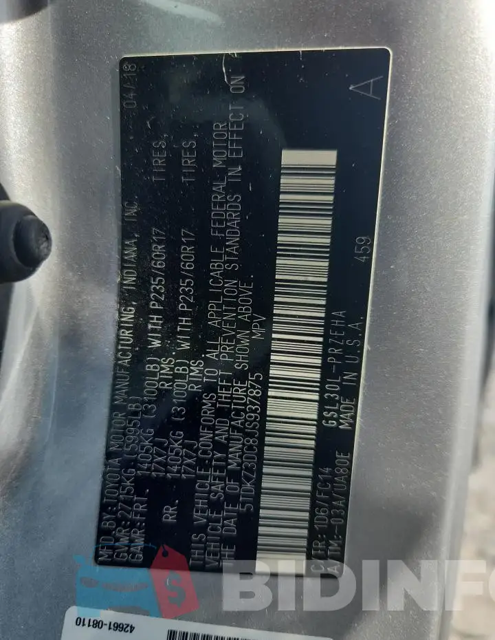 5TDKZ3DC8JS937875 Photo# 14