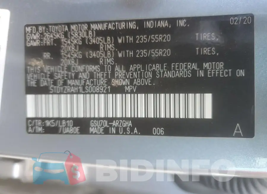 5TDYZRAH1LS008921 Photo# 13
