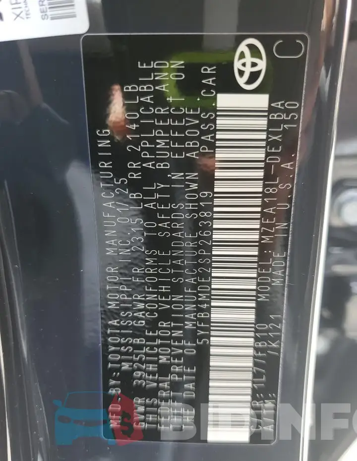 5YFB4MDE2SP263819 Photo# 12