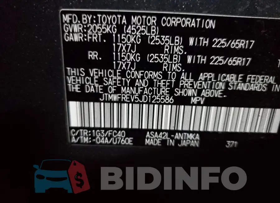 JTMWFREV5JD125586 Photo# 13