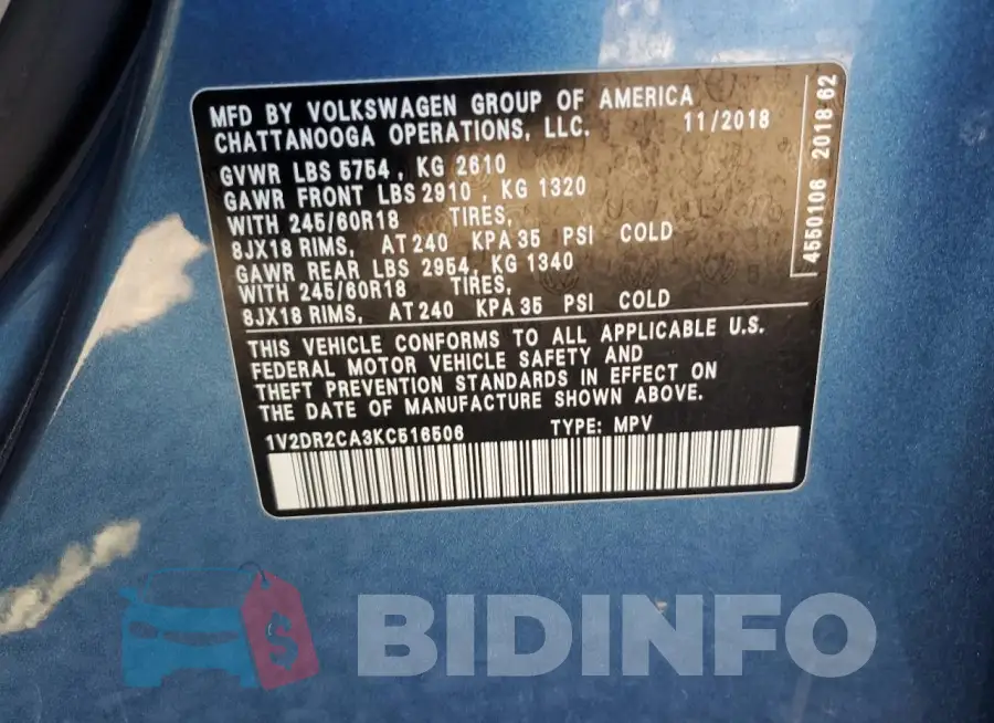 1V2DR2CA3KC516506 Photo# 13