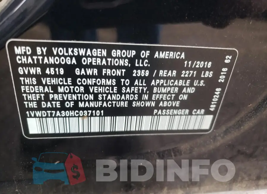 1VWDT7A30HC037101 Photo# 12