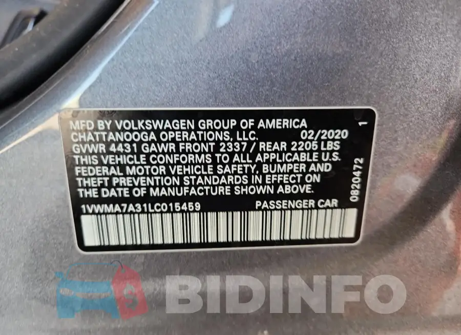 1VWMA7A31LC015459 Photo# 12