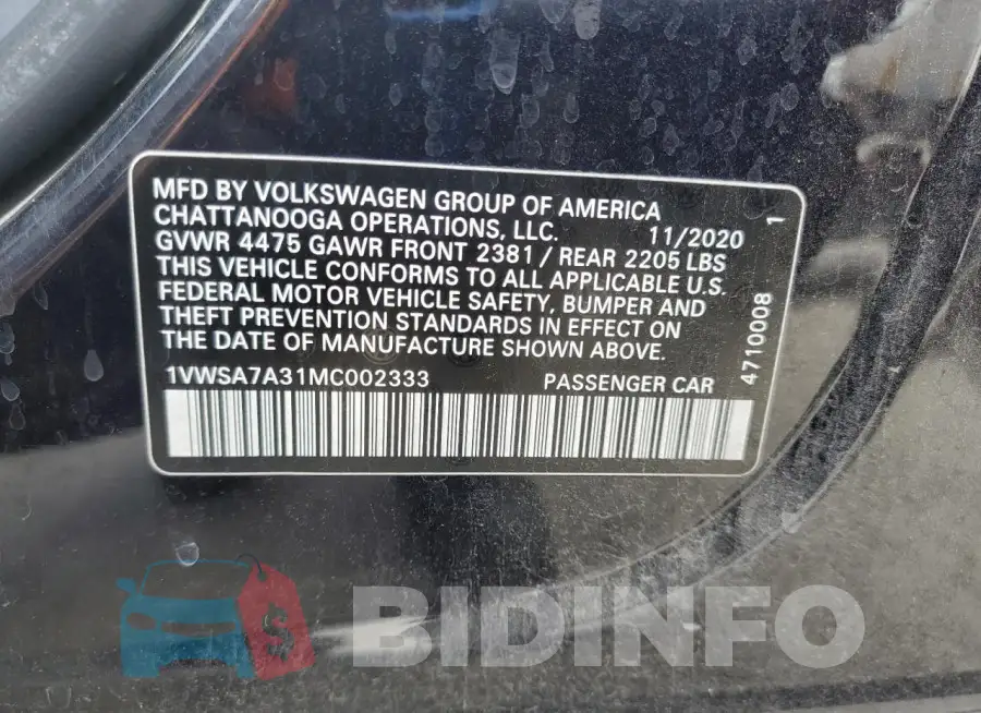 1VWSA7A31MC002333 Photo# 12
