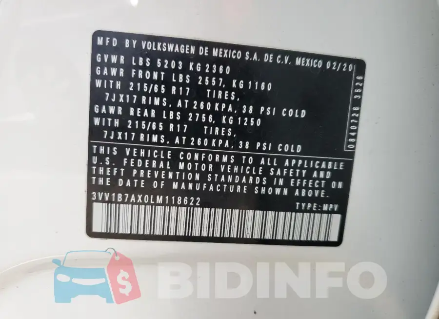 3VV1B7AX0LM118622 Photo# 13