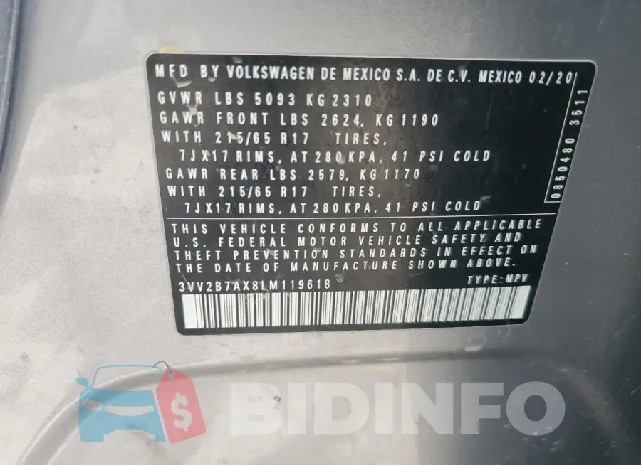 3VV2B7AX8LM119618 Photo# 13