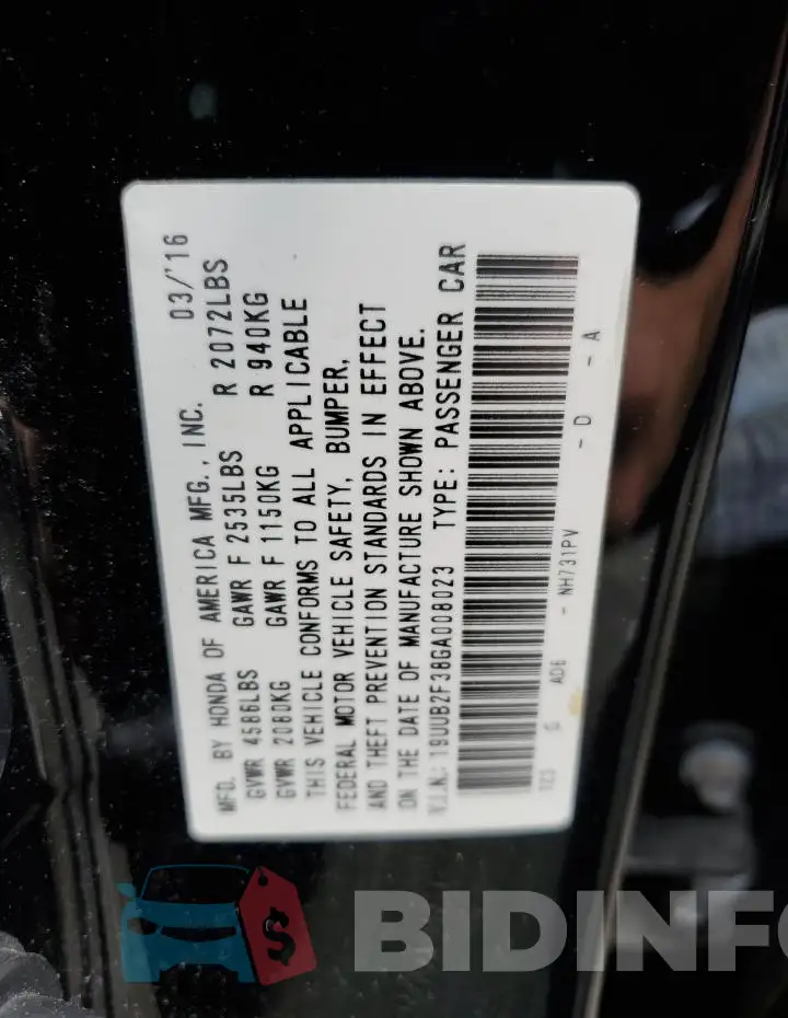 19UUB2F38GA008023 Photo# 12