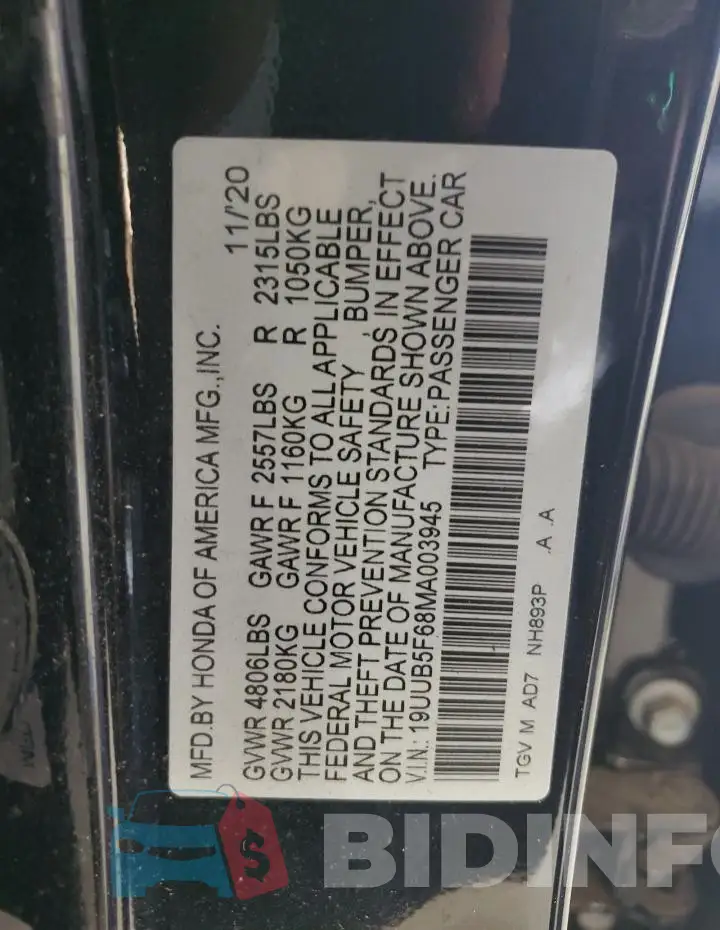 19UUB5F68MA003945 Photo# 12