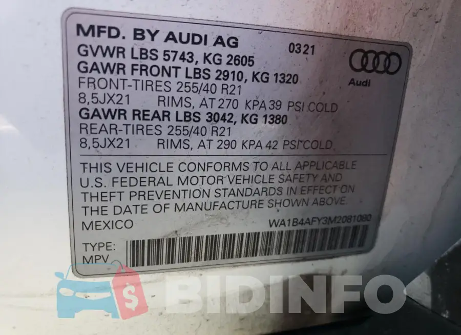 WA1B4AFY3M2081080 Photo# 13