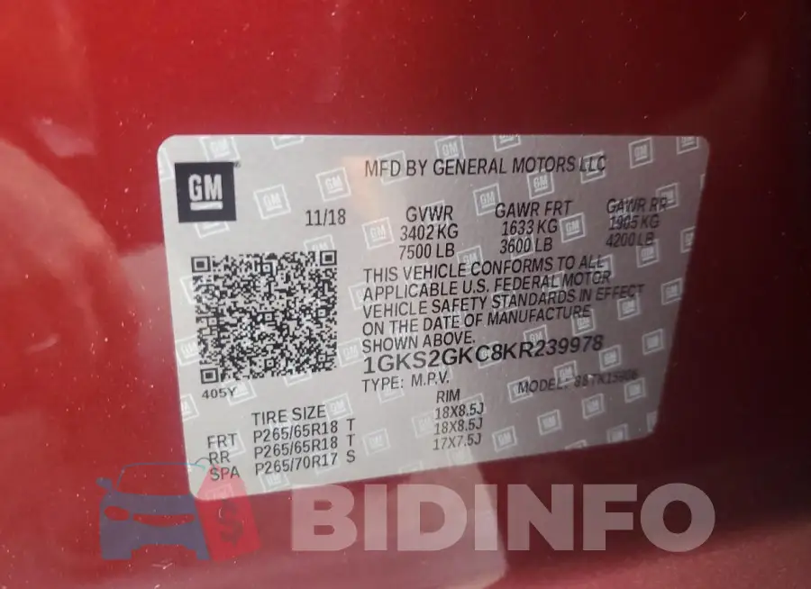 1GKS2GKC8KR239978 Photo# 13