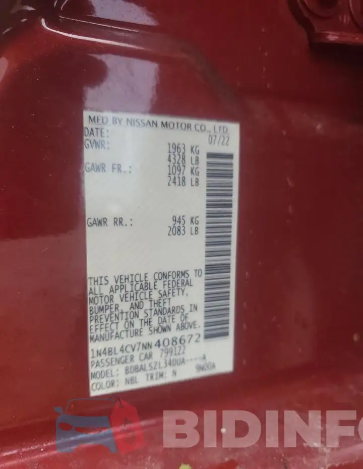 1N4BL4CV7NN408672 Photo# 12