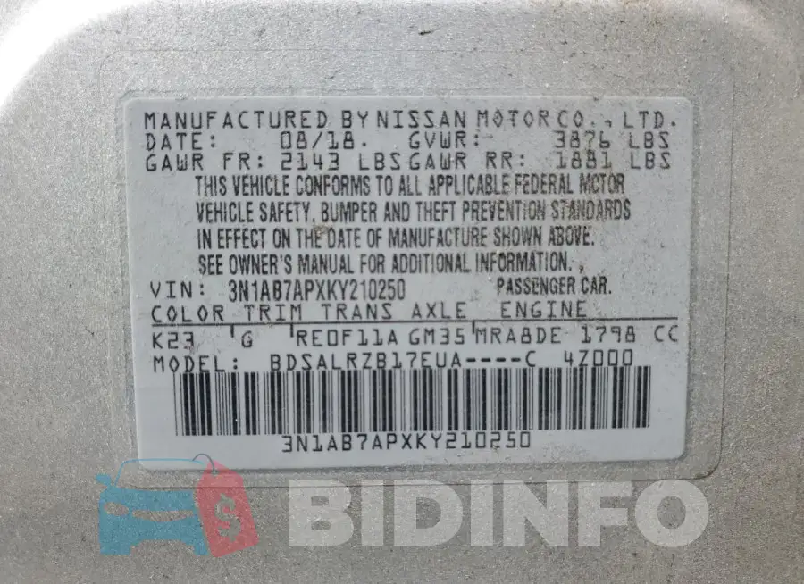 3N1AB7APXKY210250 Photo# 13