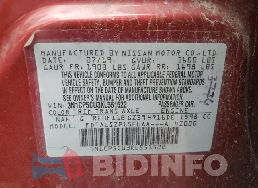 3N1CP5CU3KL551522 Photo# 13