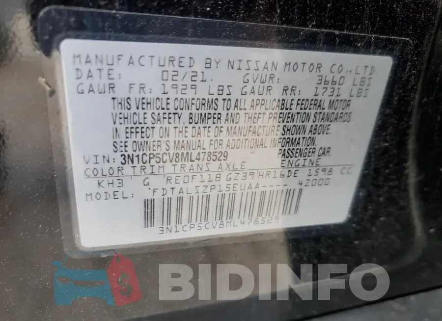 3N1CP5CV8ML478529 Photo# 14