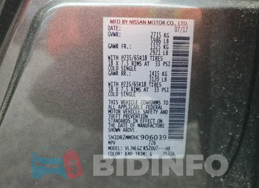 5N1DR2MM0HC906039 Photo# 13