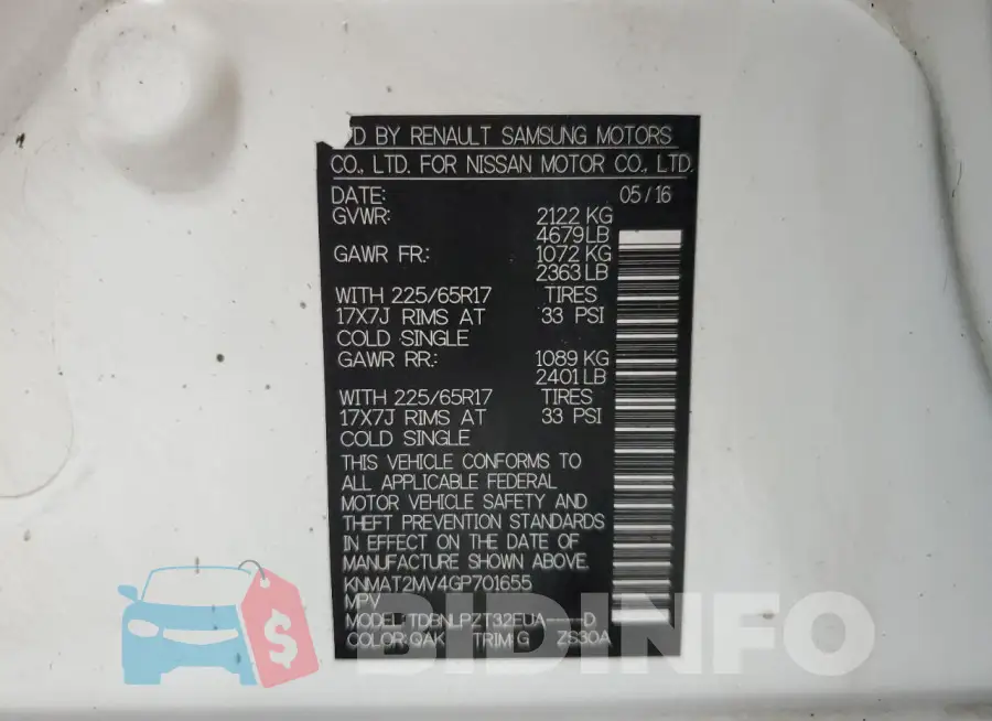 KNMAT2MV4GP701655 Photo# 13