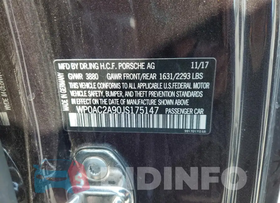 WP0AC2A90JS175147 Photo# 13