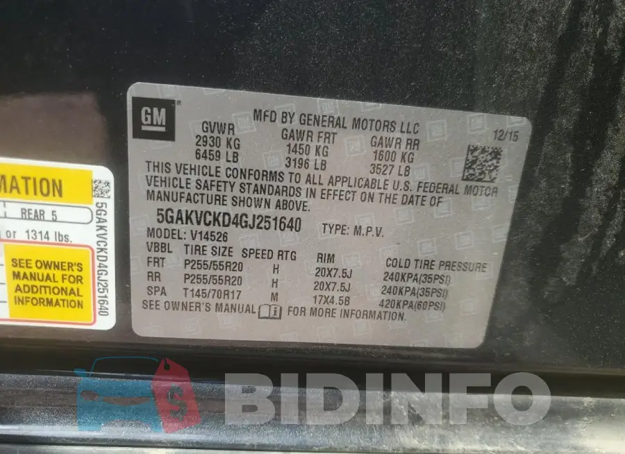 5GAKVCKD4GJ251640 Photo# 13