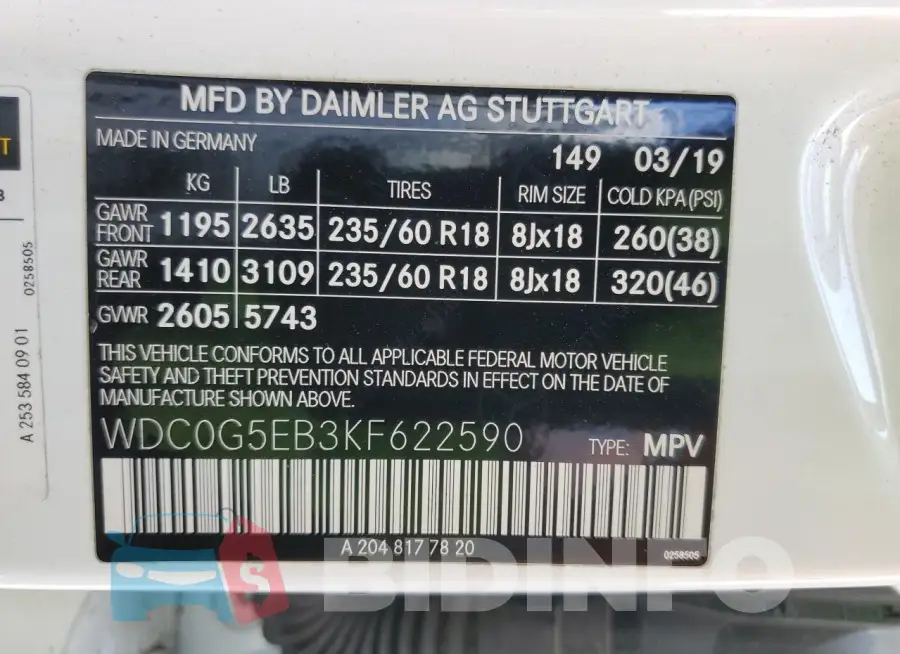 WDC0G5EB3KF622590 Photo# 12