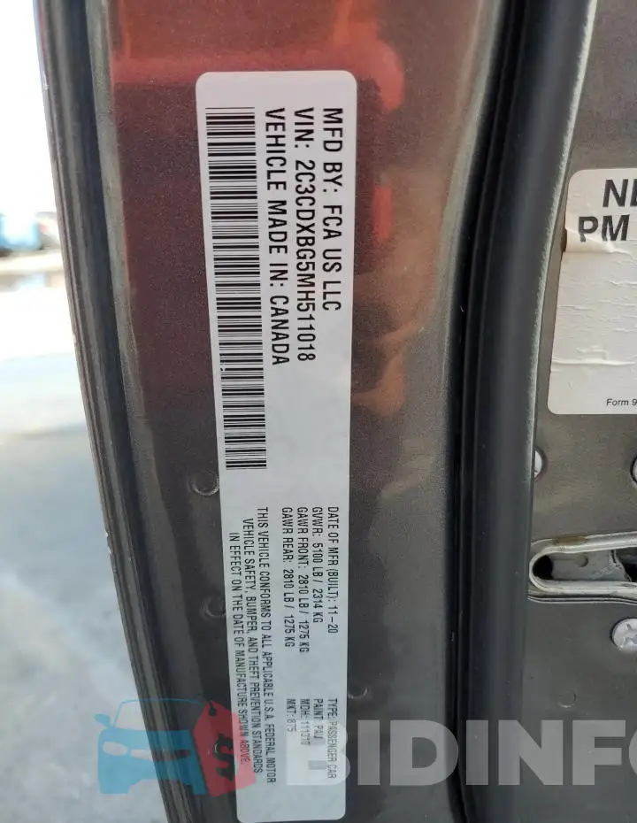 2C3CDXBG5MH511018 Photo# 12