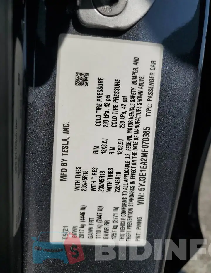 5YJ3E1EA2MF070385 Photo# 12