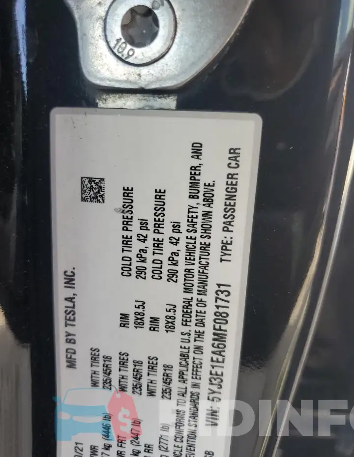 5YJ3E1EA6MF081731 Photo# 13