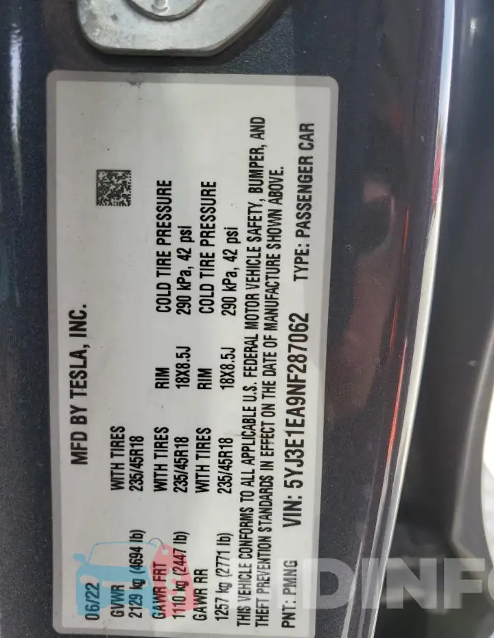 5YJ3E1EA9NF287062 Photo# 12