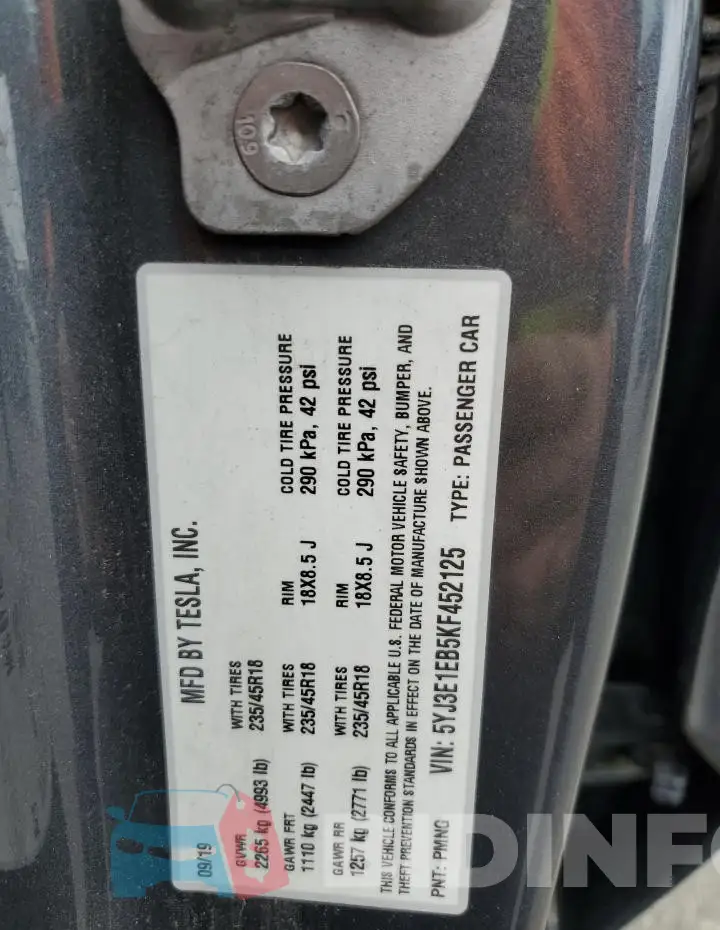 5YJ3E1EB5KF452125 Photo# 12
