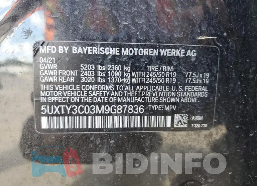 5UXTY3C03M9G87836 Photo# 13