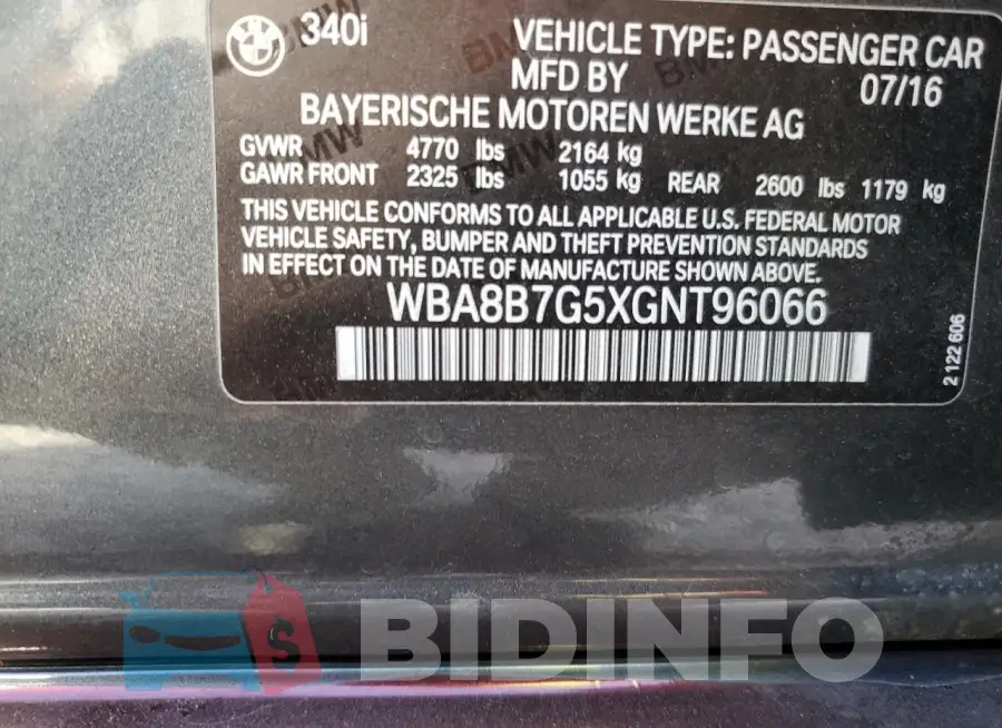 WBA8B7G5XGNT96066 Photo# 13