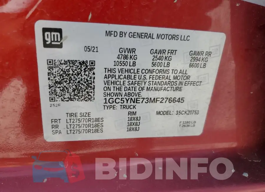 1GC5YNE73MF276645 Photo# 12