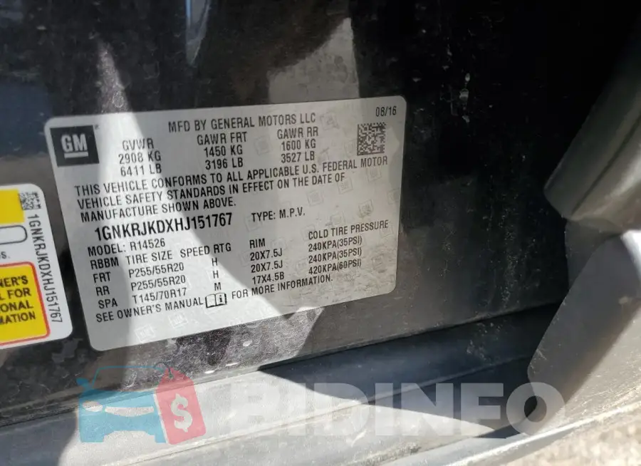 1GNKRJKDXHJ151767 Photo# 13