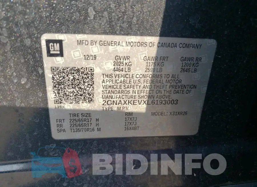 2GNAXKEVXL6193003 Photo# 13