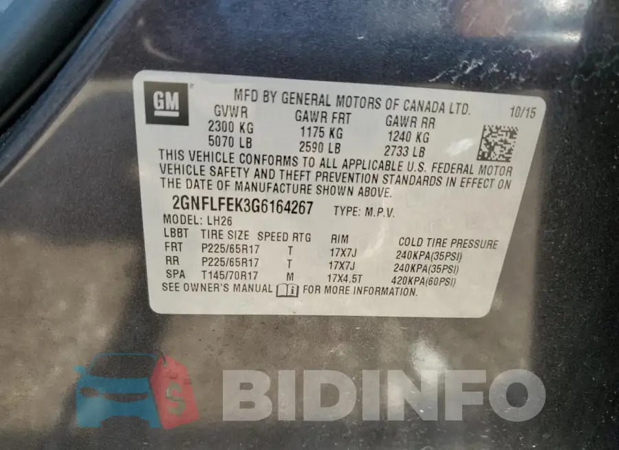 2GNFLFEK3G6164267 Photo# 13