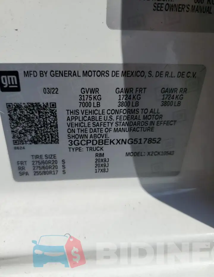 3GCPDBEKXNG517852 Photo# 12