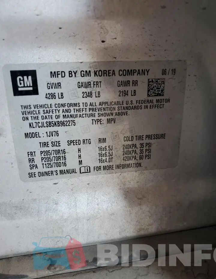 KL7CJLSB5KB962275 Photo# 13