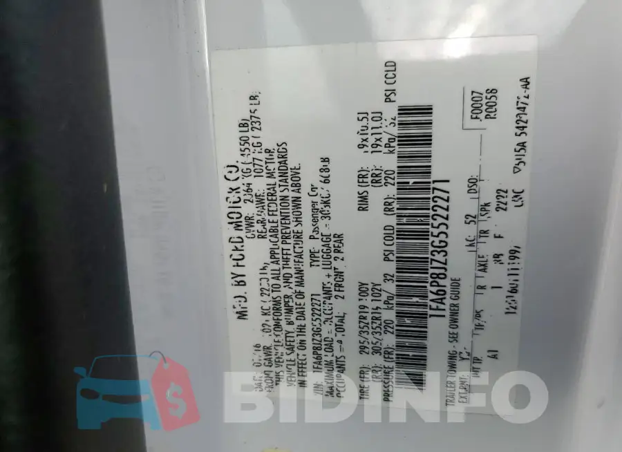 1FA6P8JZ3G5522271 Photo# 13