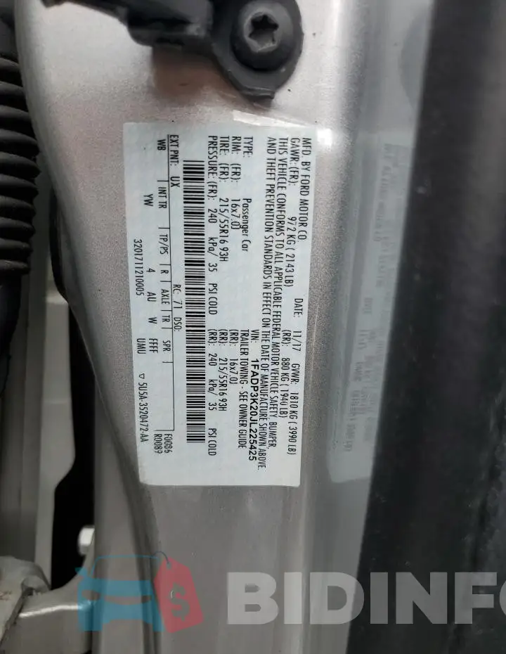 1FADP3K20JL225425 Photo# 12