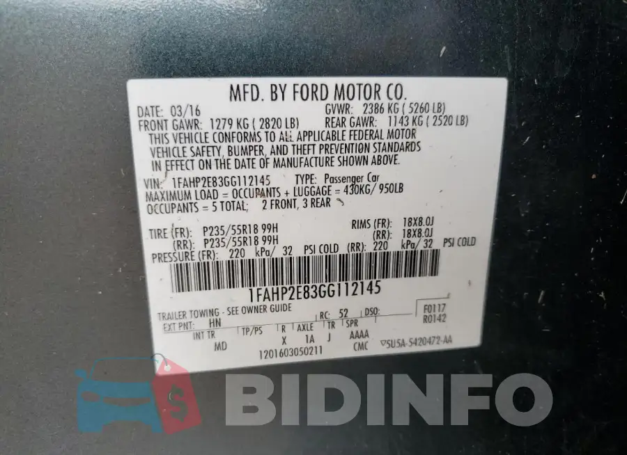 1FAHP2E83GG112145 Photo# 12