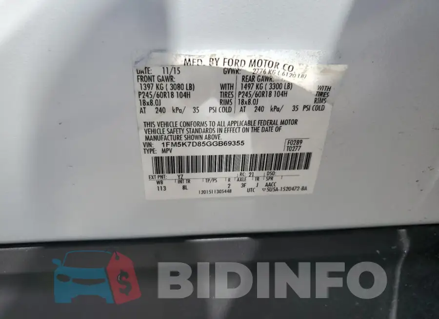 1FM5K7D85GGB69355 Photo# 13