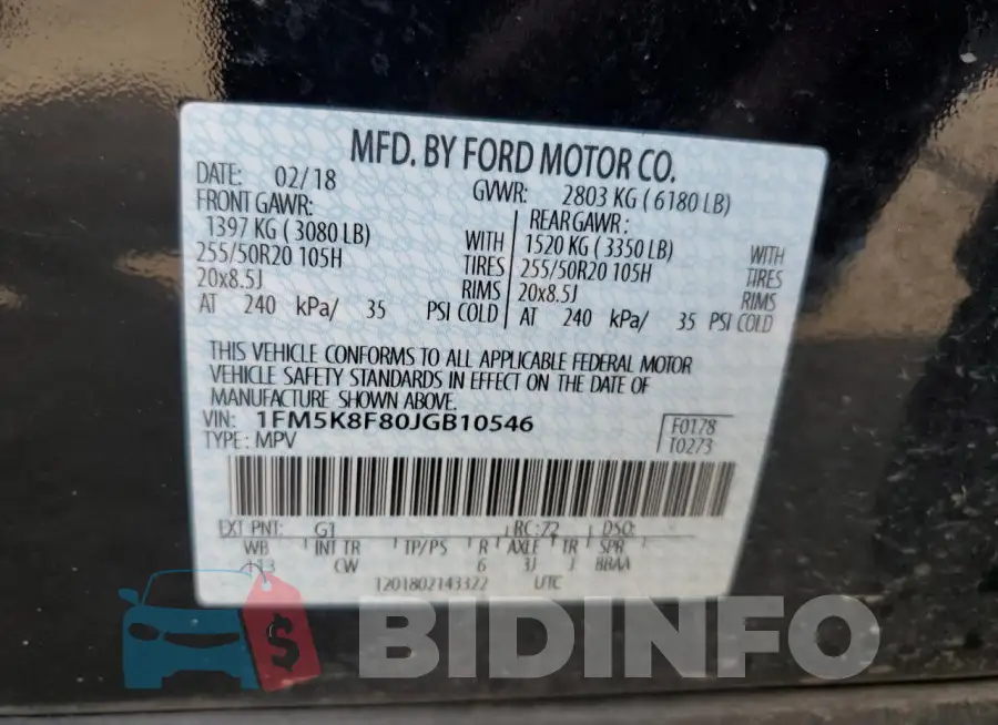 1FM5K8F80JGB10546 Photo# 13