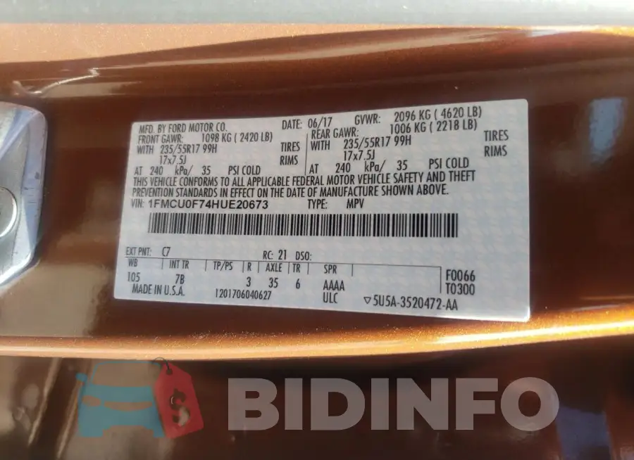 1FMCU0F74HUE20673 Photo# 13