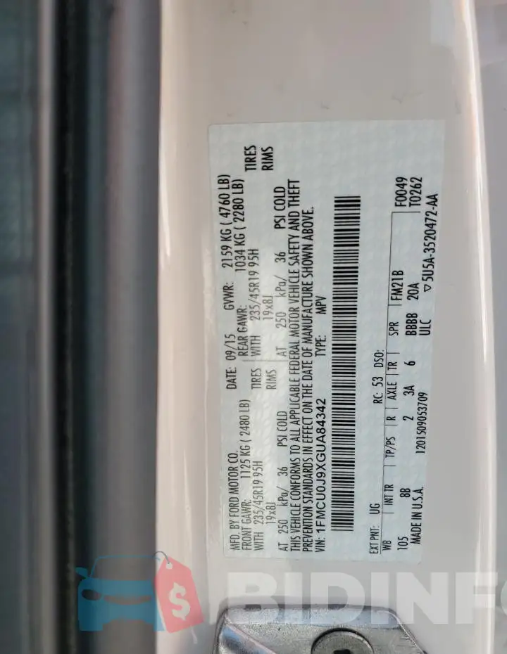 1FMCU0J9XGUA84342 Photo# 12