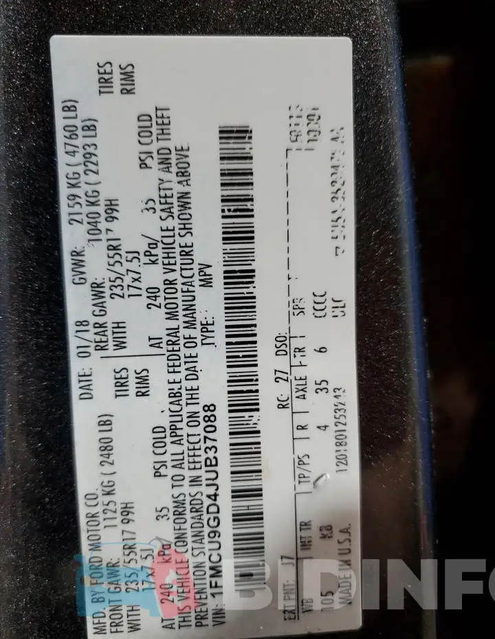 1FMCU9GD4JUB37088 Photo# 14