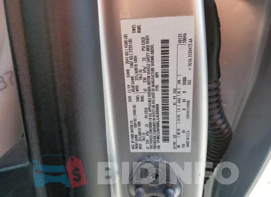 1FMCU9H68LUA50698 Photo# 13